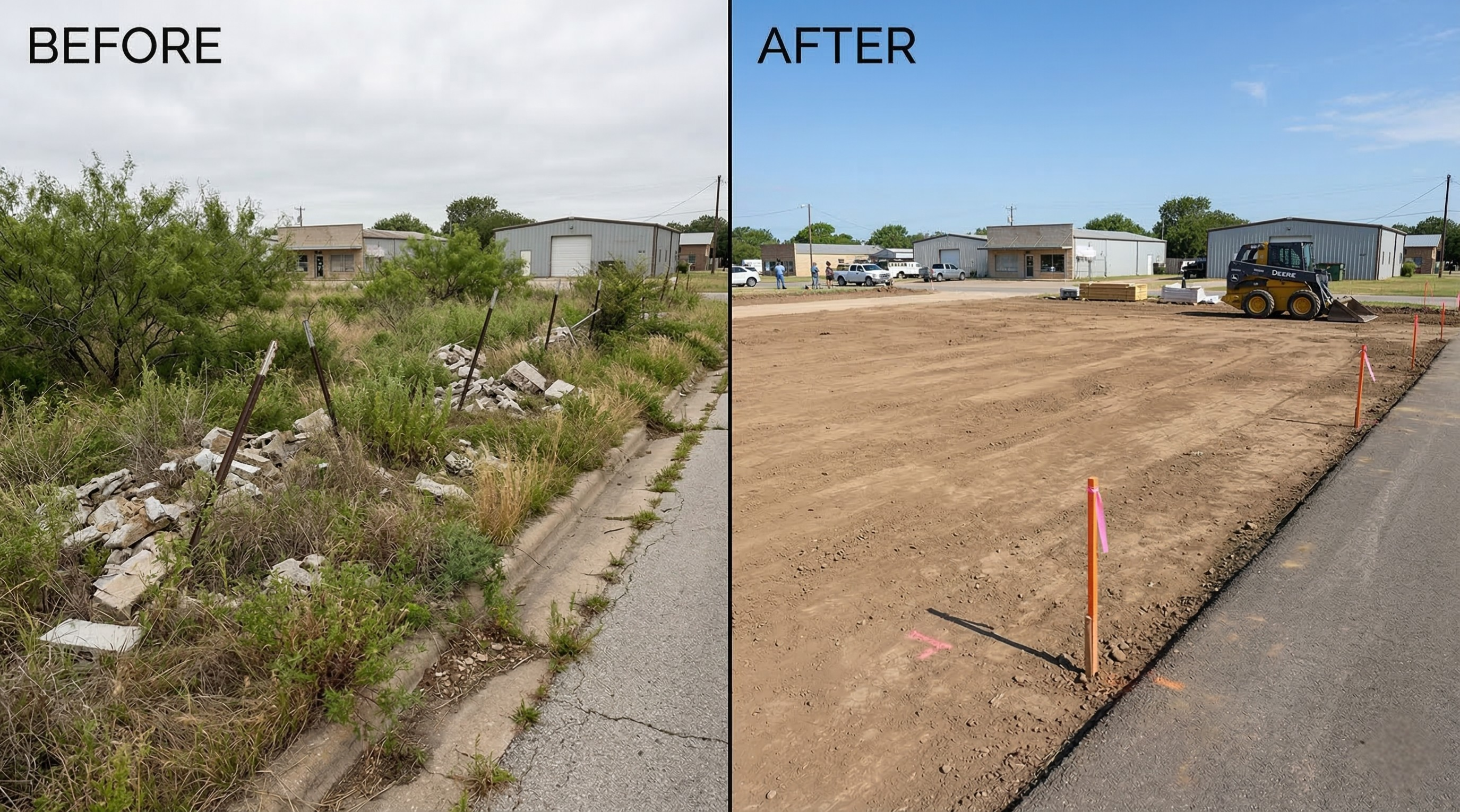Before and after site clearing - Commercial Pad in Denton