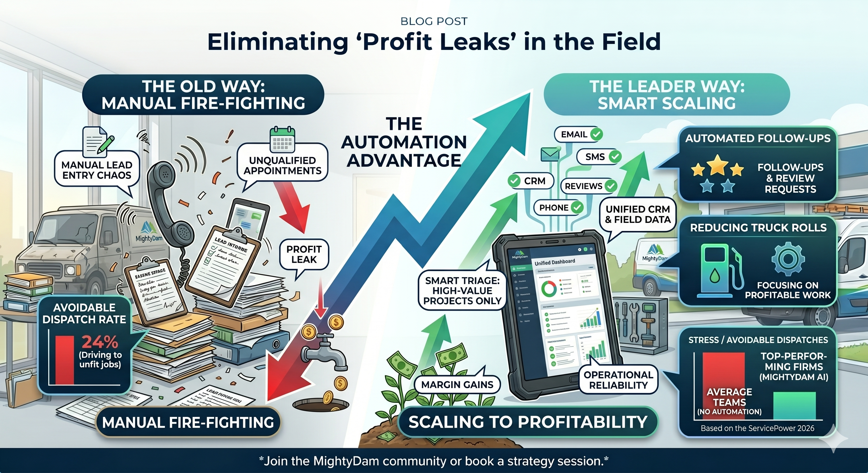 How landscapers and outdoor service business can eliminate leaks in their operations that cost them money by working with MightyDam Marketing Ltd.
