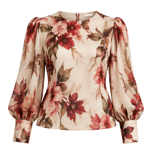 Lillie in a cream and red floral print