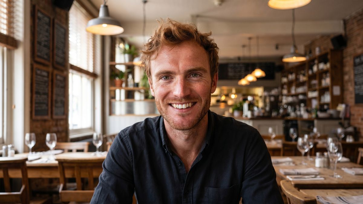 The founder of Review Scout, in an independent British restaurant.