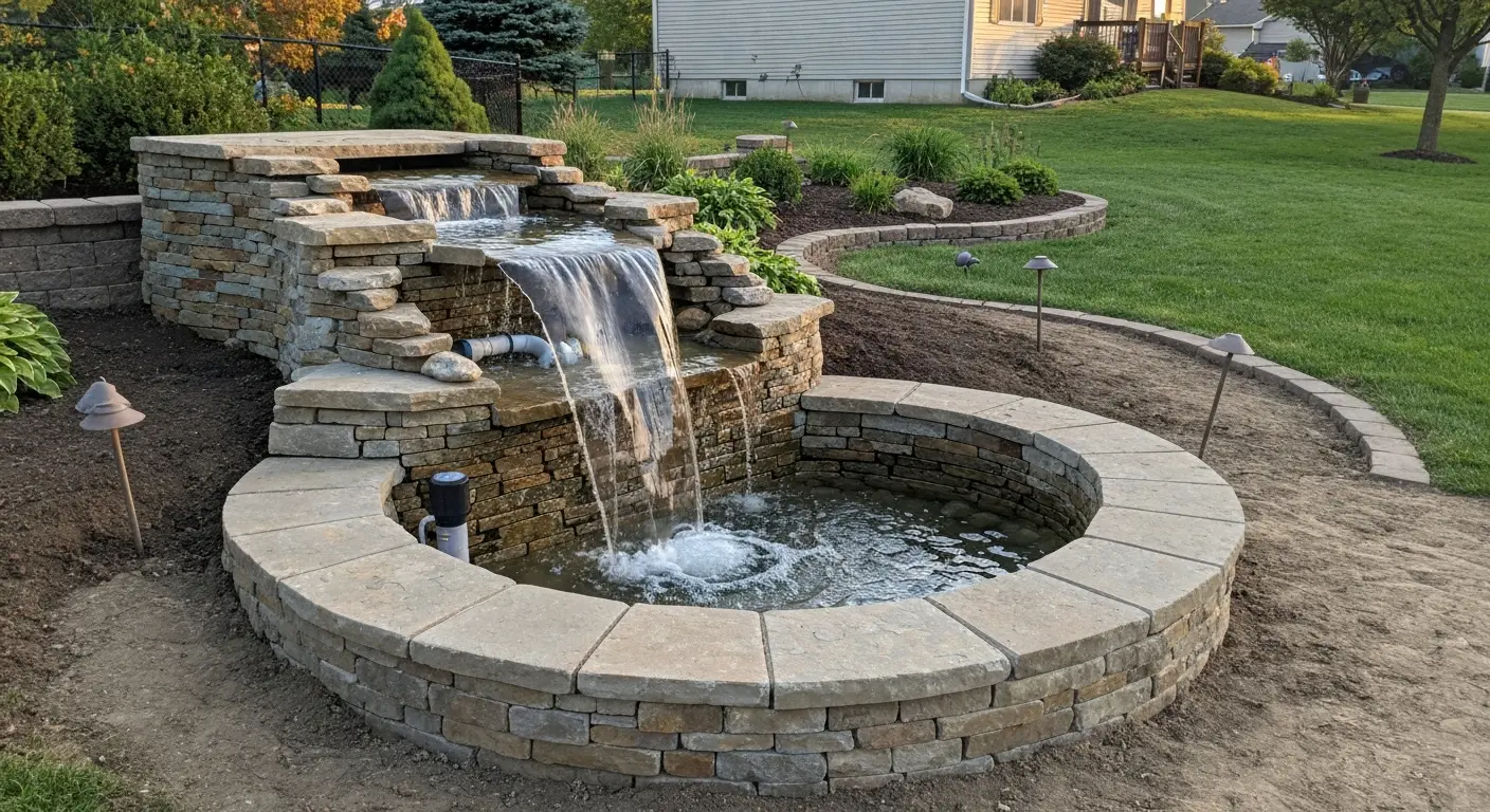 Pondless waterfall feature