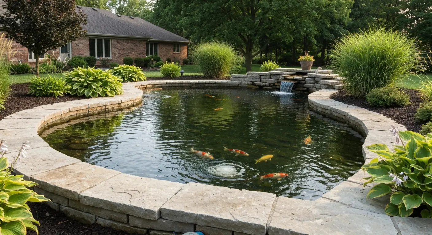 Koi pond installation in residential Lisle garden