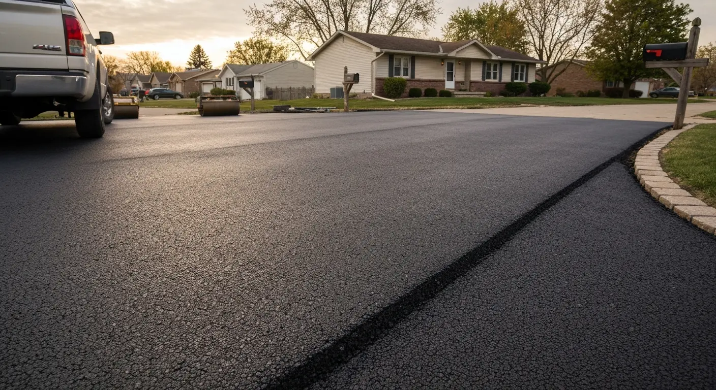 Newly installed asphalt driveway in Lisle