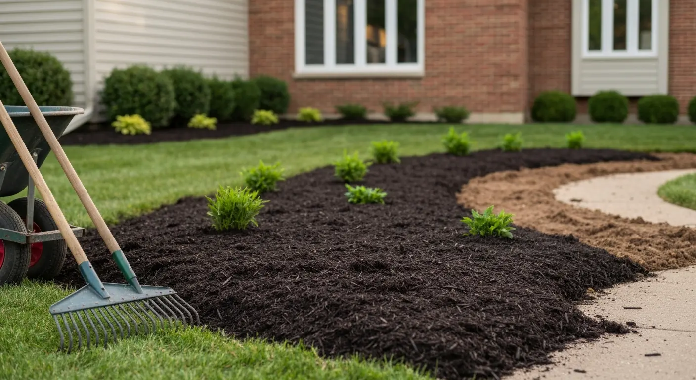 Mulch installation in garden beds