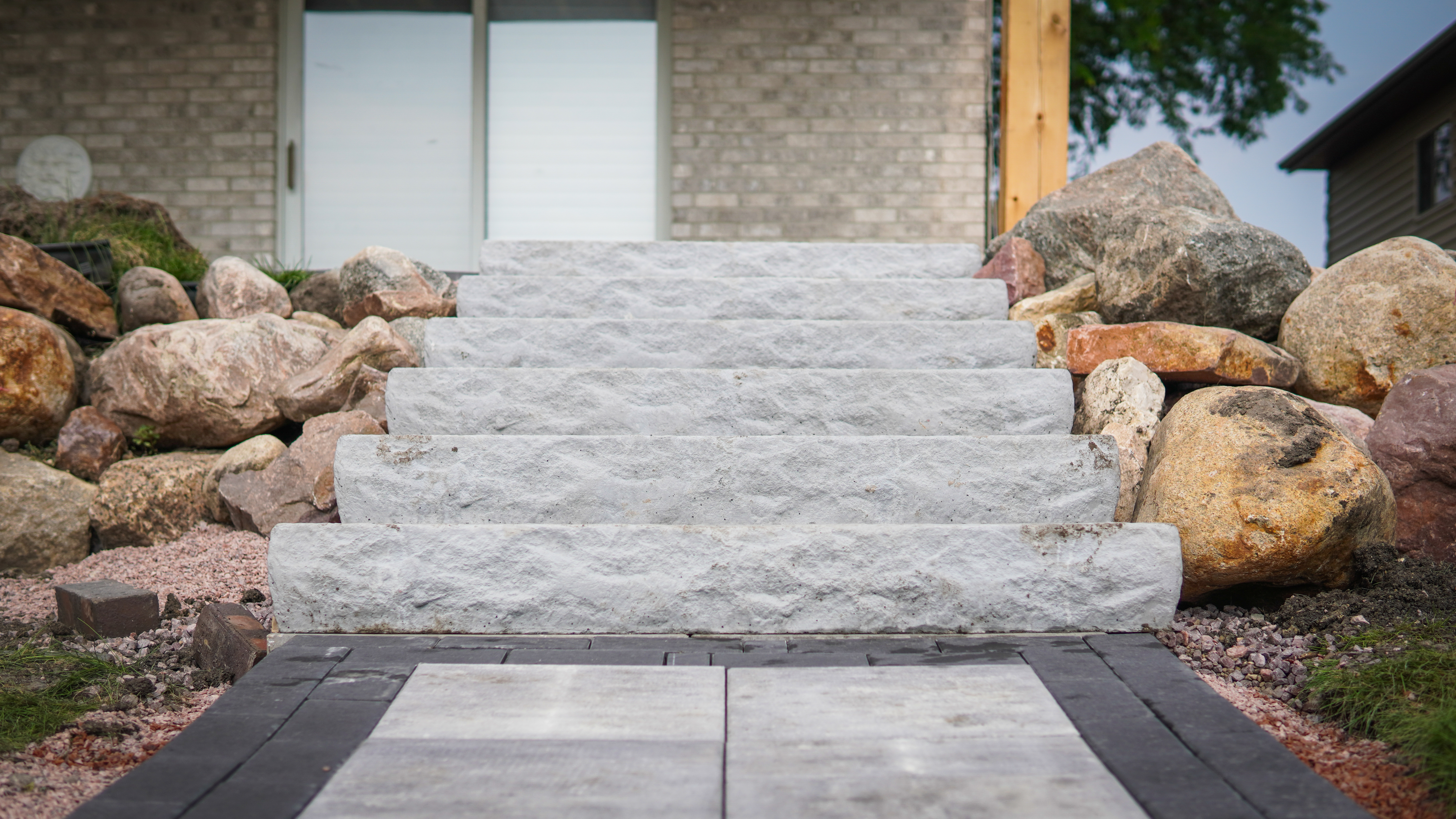 Natural Stone Entry Steps, Walkway & Landscaping