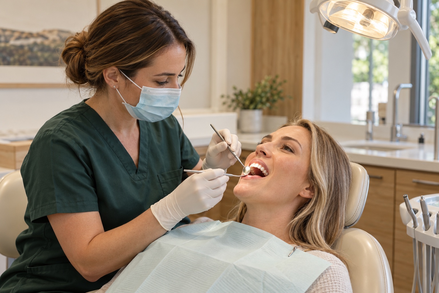AI concept of a dentist examining a patient's teeth