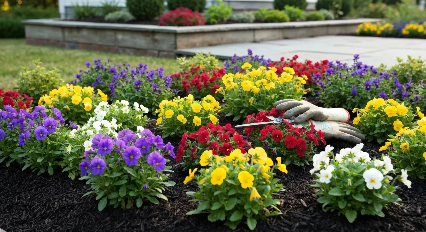 Seasonal flowers in garden beds