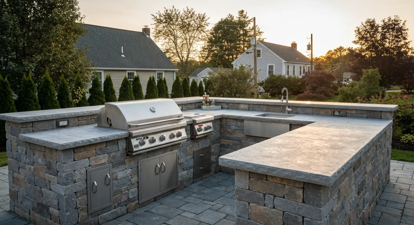 Outdoor kitchen with stone counters