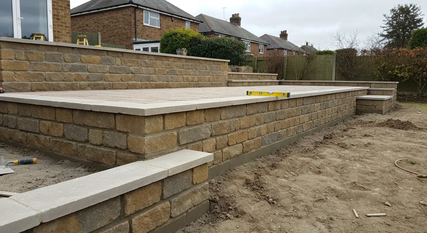 Raised patio with retaining wall