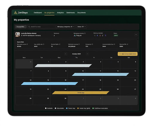 ZenStays Owner Portal Dashboard