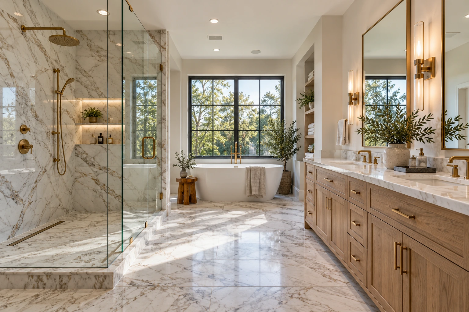 Bathroom renovation with a glass shower and freestanding tub
