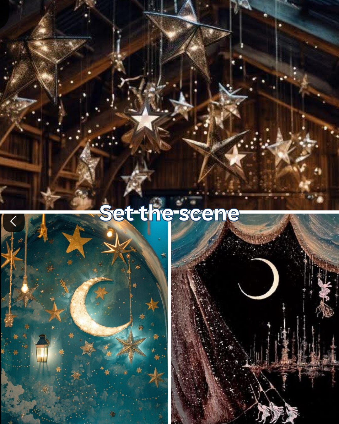 Stars hanging down decorate your whimsical Circus Night wedding