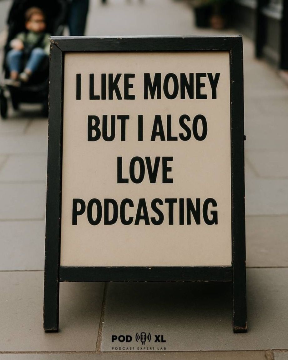 Female podcaster wearing headphones talking into a microphone and computer