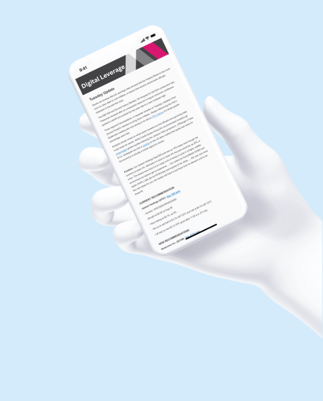 The Digital Leverage trade alerts, shown on a phone