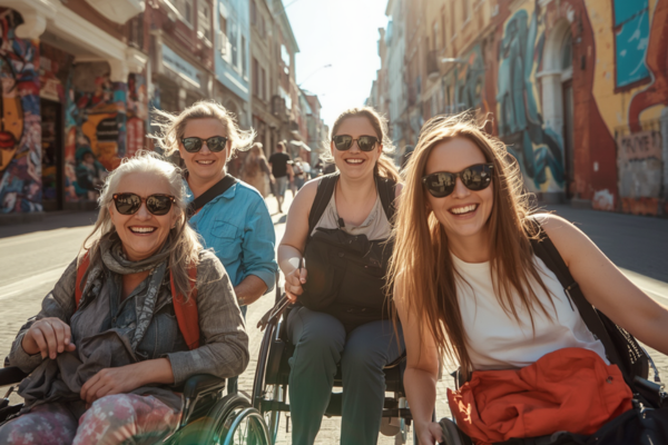 Group of multigenerational women in Europe on a group trip.  