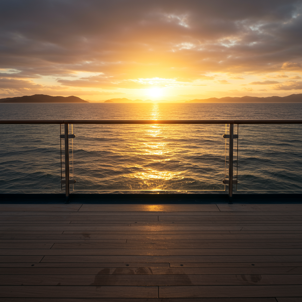 Sunset over the ocean from a cruise ship deck