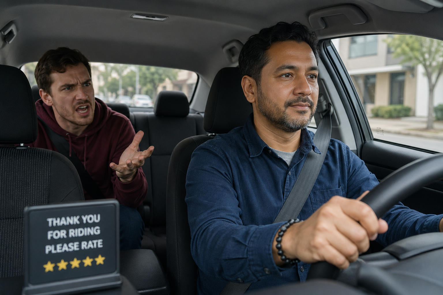 Rideshare driver staying calm while handling difficult passenger Rideshare driver staying calm while handling difficult passenger