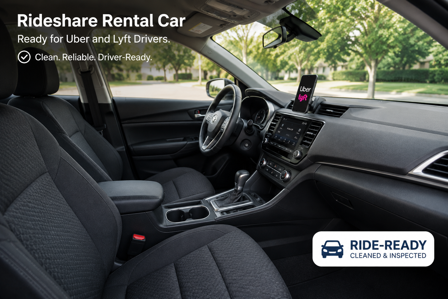Rideshare rental car ready for Uber and Lyft drivers.
