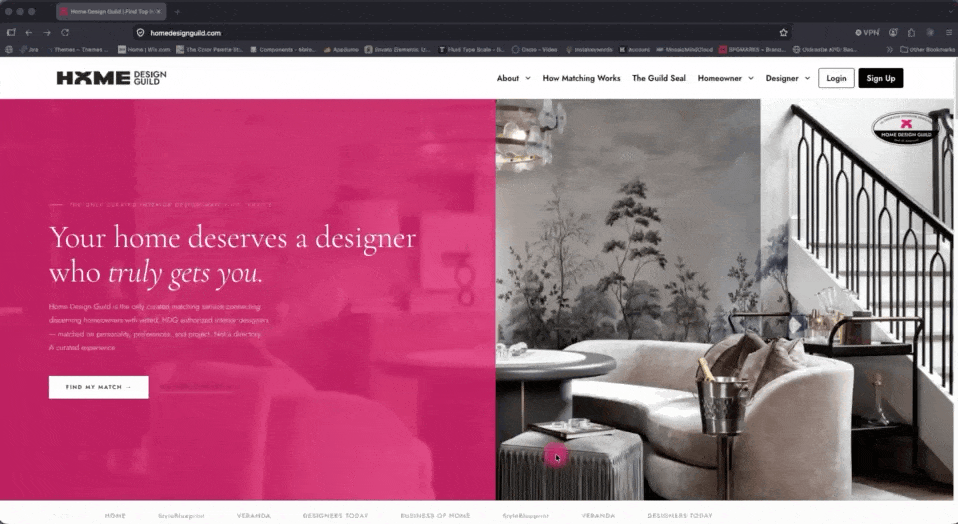 Home Design Guild animated platform demo showing design personality and designer matching