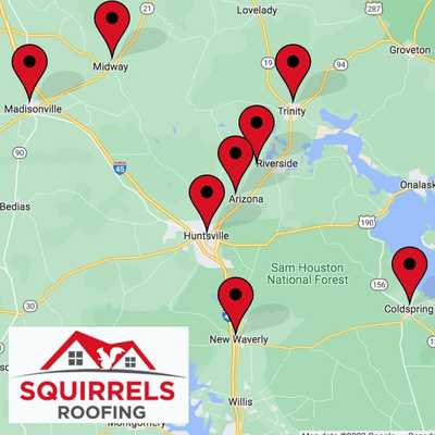 squirrels roofing roofer service area map