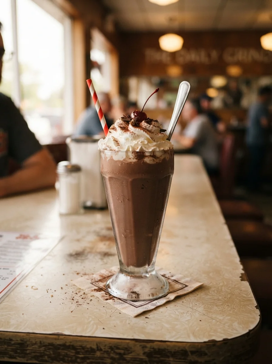Thick chocolate milkshake with whipped cream — TEMP-REPLACE