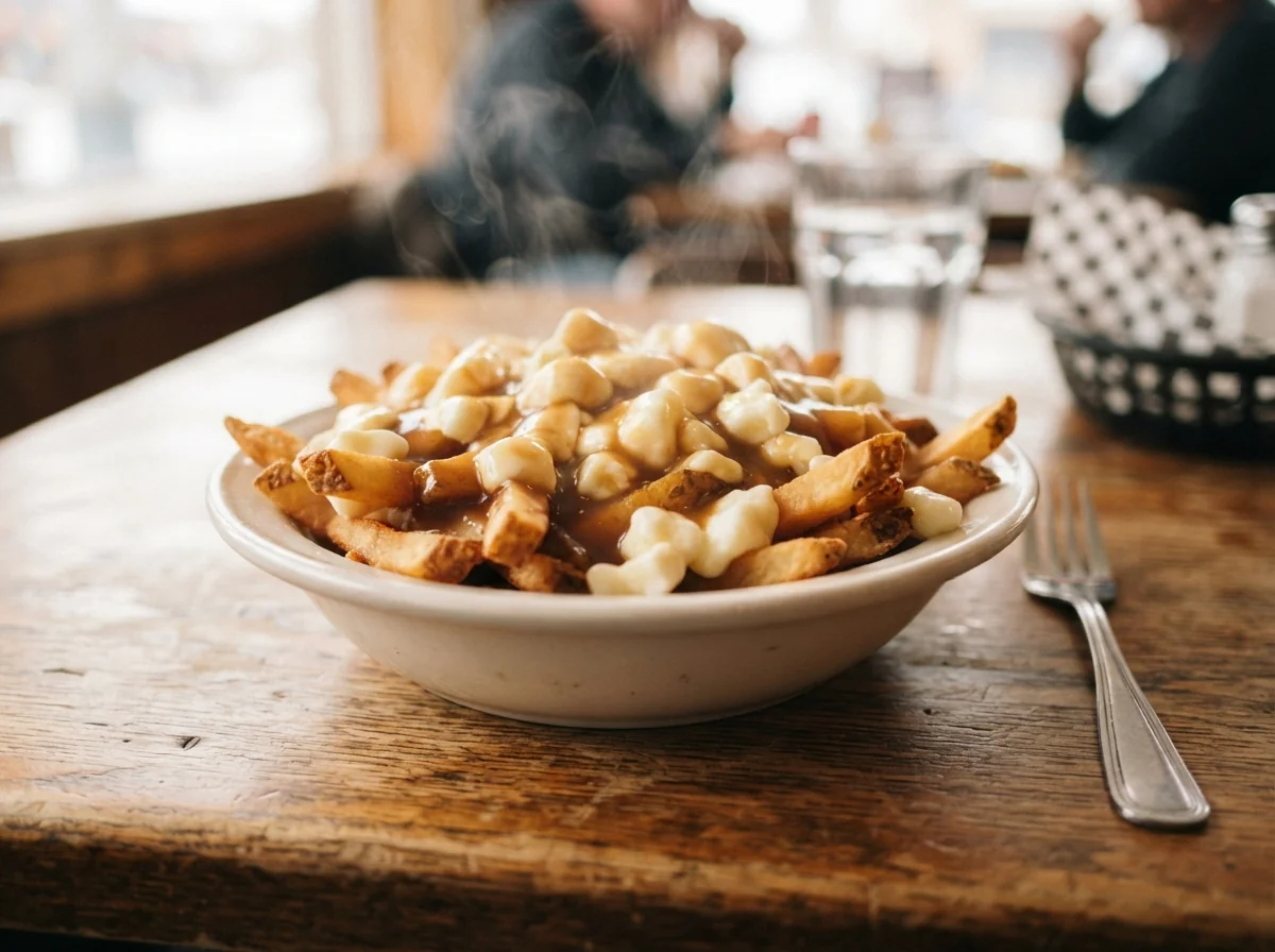 Close-up of poutine with fries, gravy and cheese curds — TEMP-REPLACE