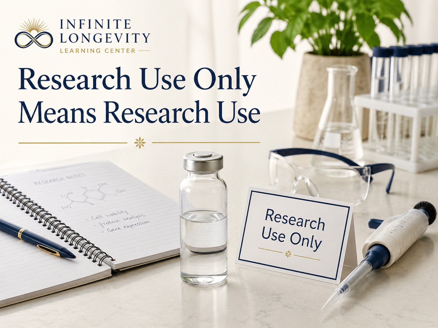 Laboratory research materials beside a Research Use Only notice, emphasizing non-clinical scientific use.