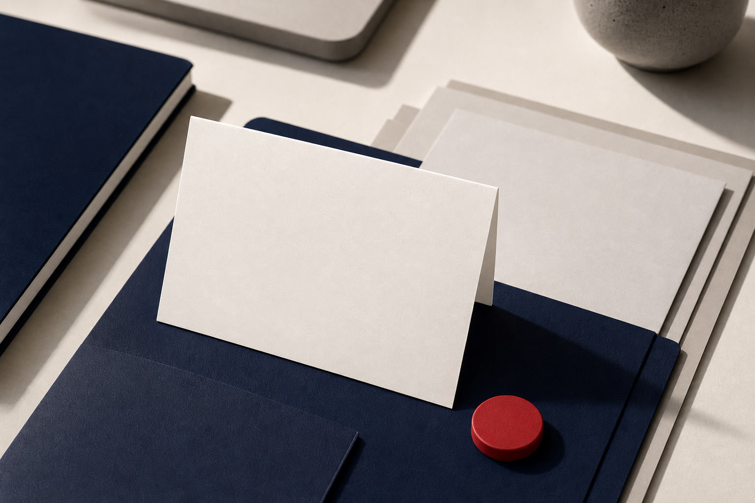 Abstract private walkthrough desk scene with blank calendar card