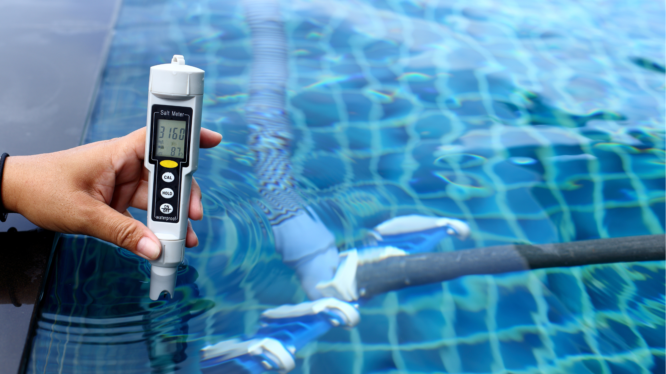 Resort Private pool has weekly check maintenance test, Salt Meter