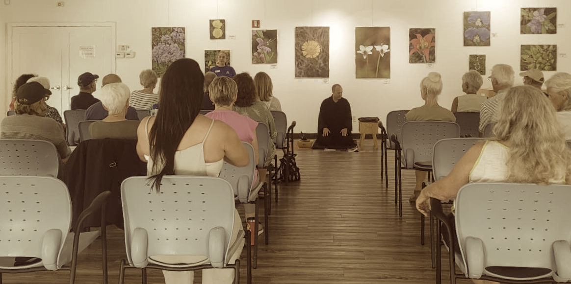 Mark leading a group meditation, as featured in Lion's Roar