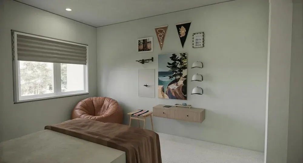 Oak bedroom design visualization, not a completed home