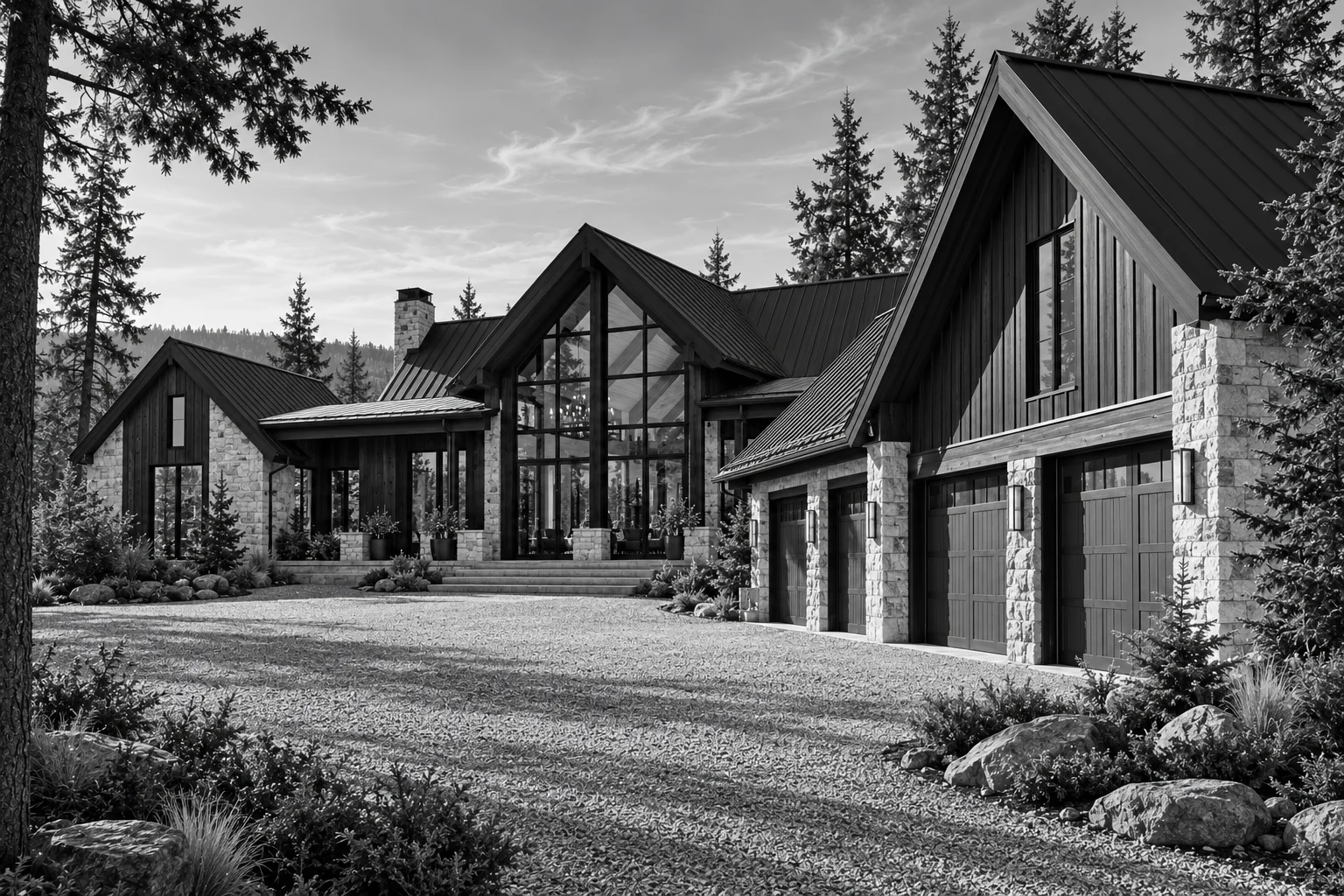 The Ponderosa — garage and side elevation concept study