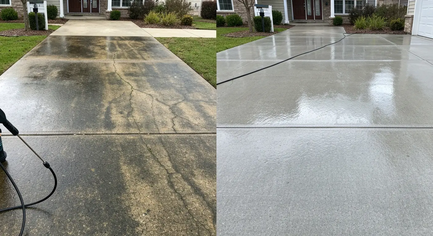 Pressure washing concrete