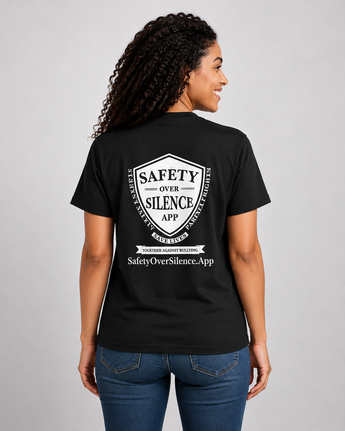 Bullying Is a Drug T-shirt — back, worn by female model