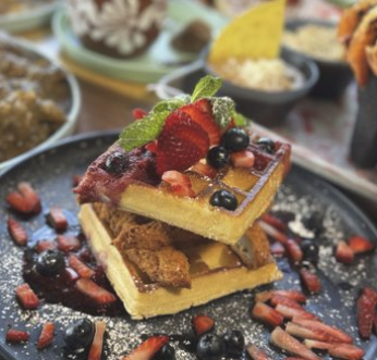 Pozole bowl with garnishes