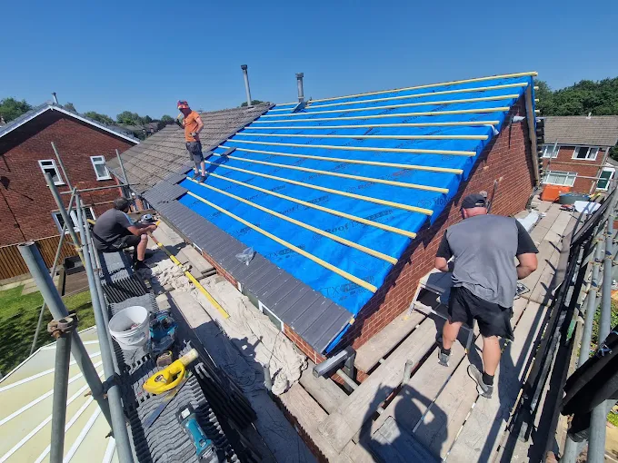 Roofing work showing tile alignment and valleys