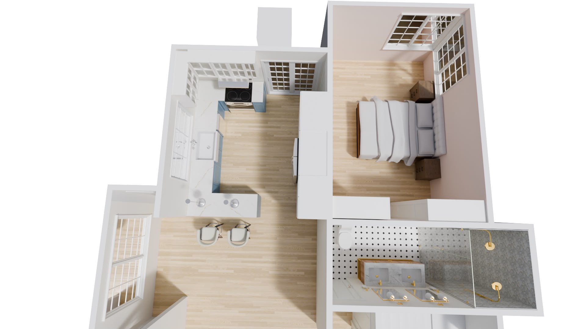 Top-down 3D floor plan prepared for a remodeling project