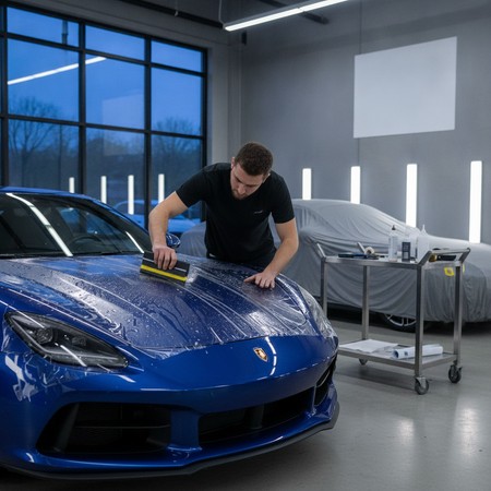 Paint protection film installation on vehicle hood Charlotte NC