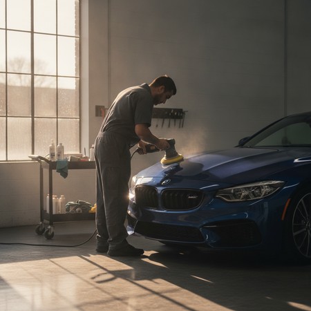 Paint correction machine polishing on vehicle clear coat