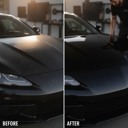 Paint protection film installation on vehicle hood Charlotte NC