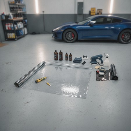 Paint protection film applied to vehicle hood panel