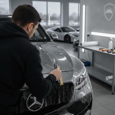 Paint protection film installation on vehicle in Huntersville NC