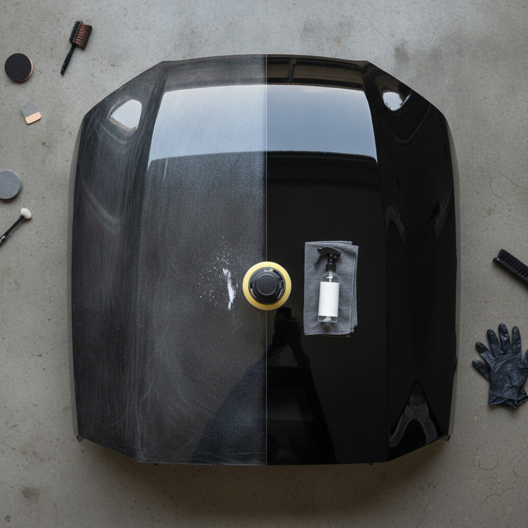 Paint correction polishing vehicle surface before ceramic coating