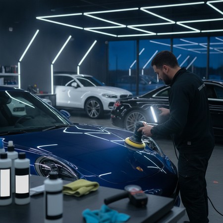 Paint correction machine polishing on vehicle clear coat