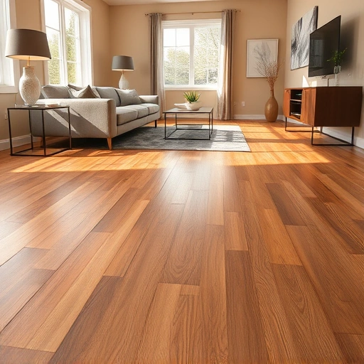 Completed oak hardwood flooring installation in modern room with neutral furniture and natural light in Munster IN.