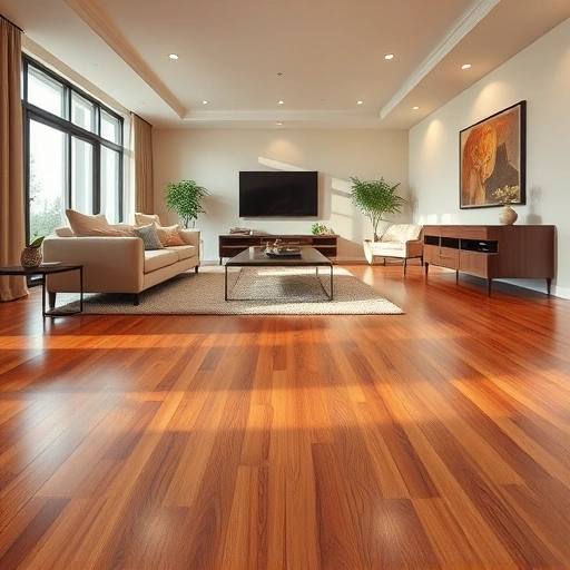 Luxurious hardwood flooring in a stylish Romeoville room with elegant furniture and ambient lighting.