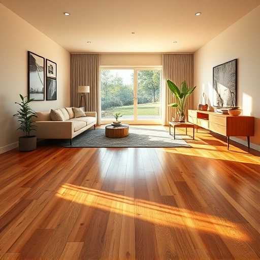 Solid hardwood installation in Darien IL showcases polished wood grains in a spacious, elegantly furnished living room.