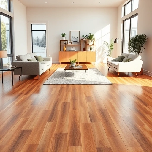 Spacious living room in Addison, IL with gleaming hardwood flooring and modern decor under natural light.