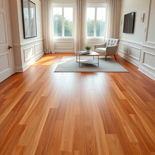 Flooring installation in Highland IN features rich oak planks, elegant baseboards, and natural light in a modern setting.