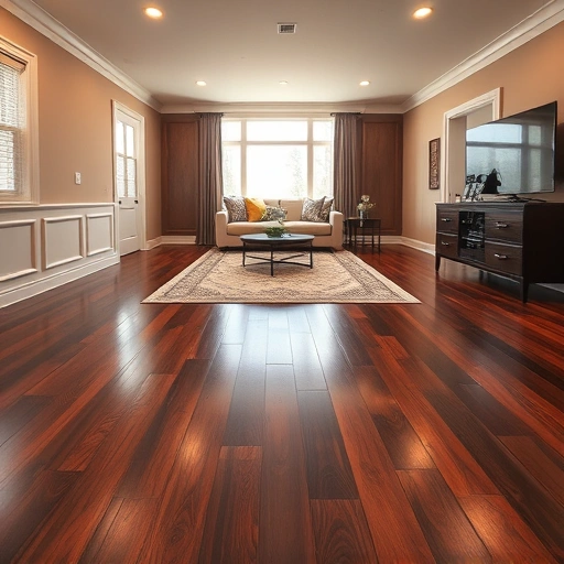 Modern living room in Schererville IN featuring dark hardwood flooring, plush rug, and contemporary furniture.